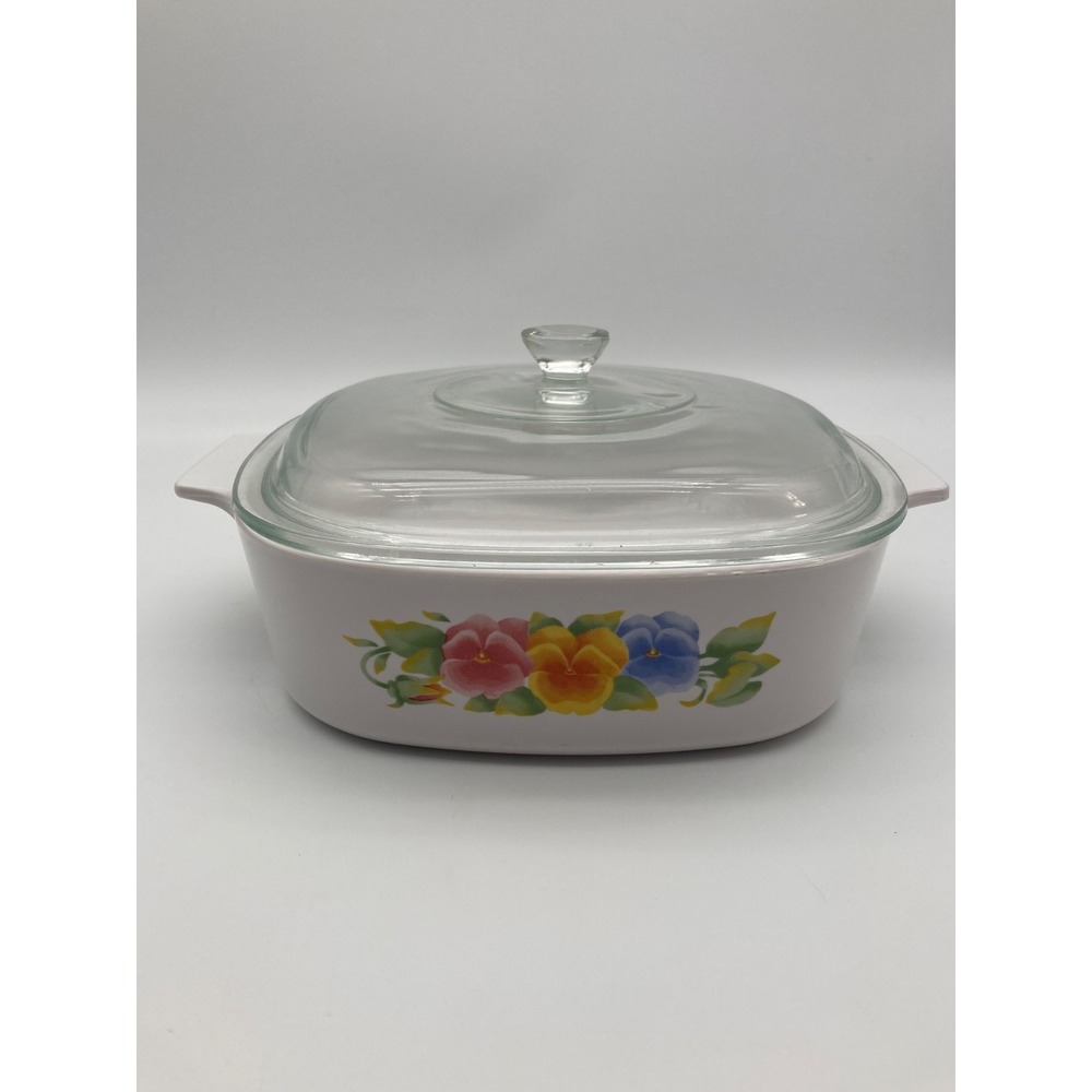 Vintage CorningWare Summer Blush Pansies Casserole Dish A-2-B 2L Lid P-9-C-1